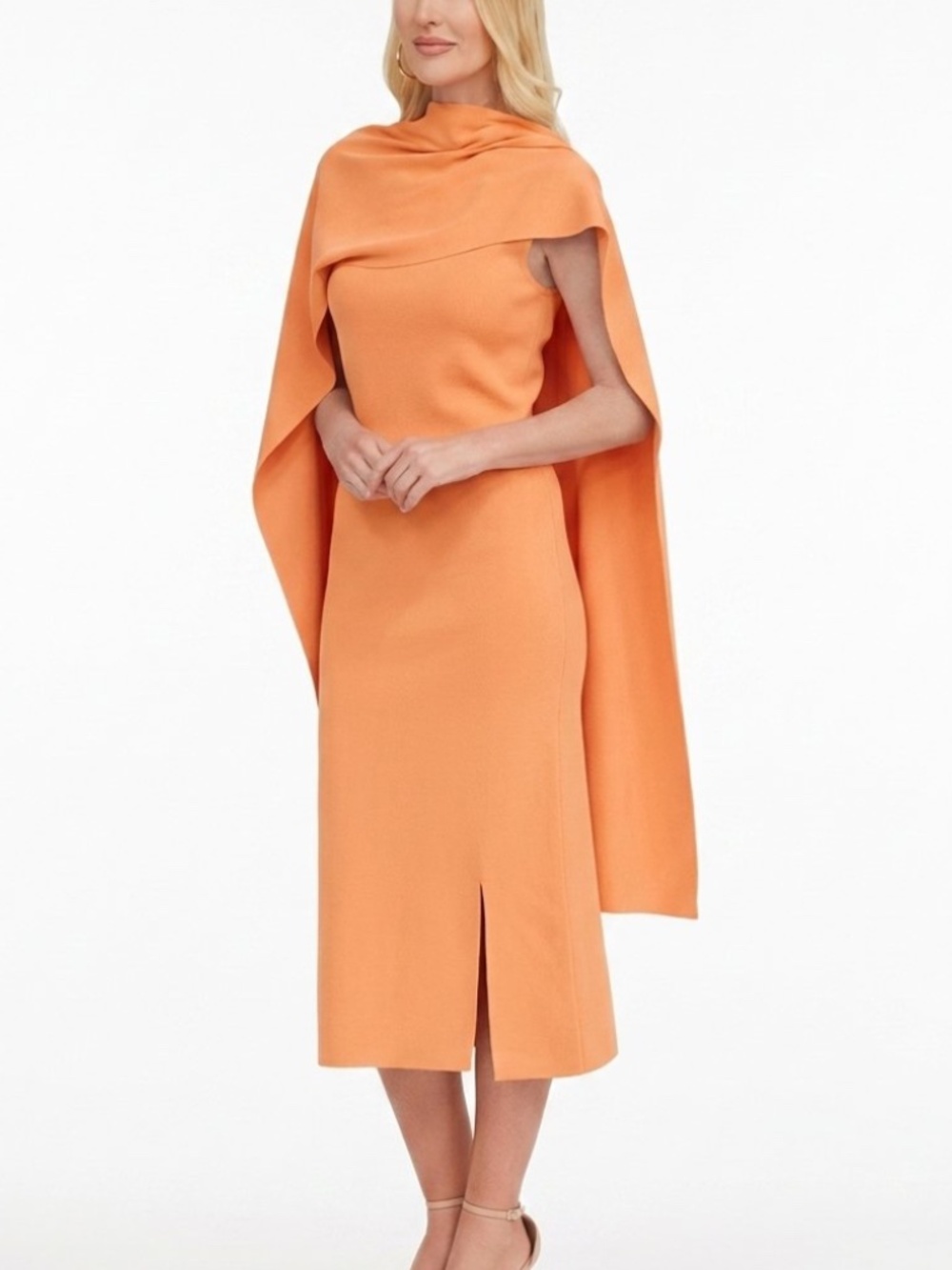 Brian Bailey Knit Midi Dress with Matching Wrap Scarf Apricot XXL New